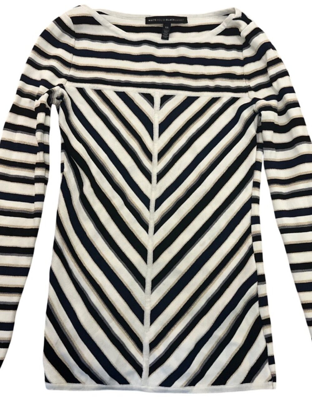 White House Black Market Sweater Top XS Striped Long-Sleeve Black White Chevron